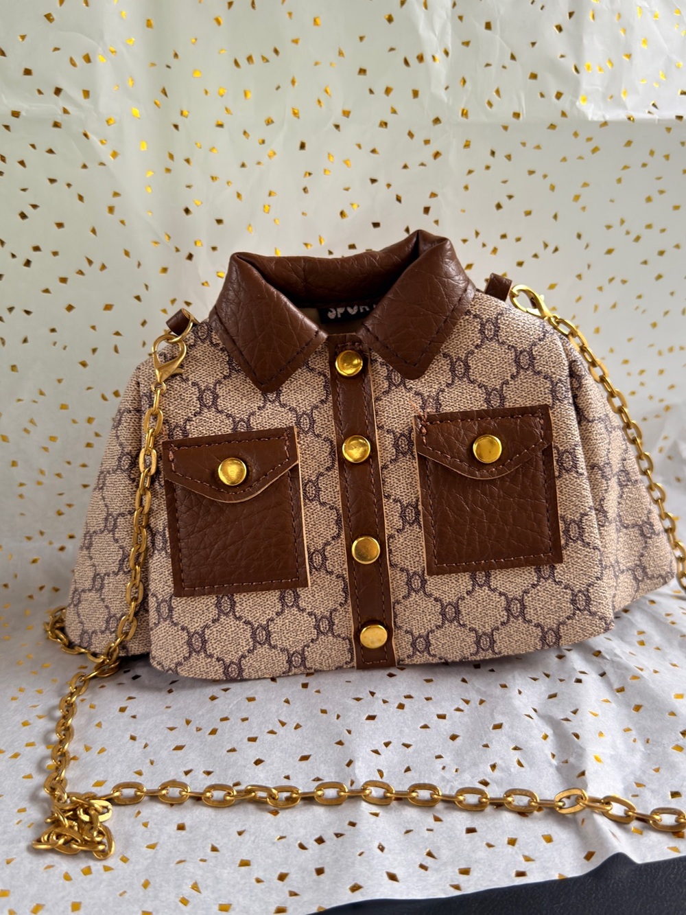 Brown Patterned Mini Chain Shoulder Bag - Picture 3 of 5